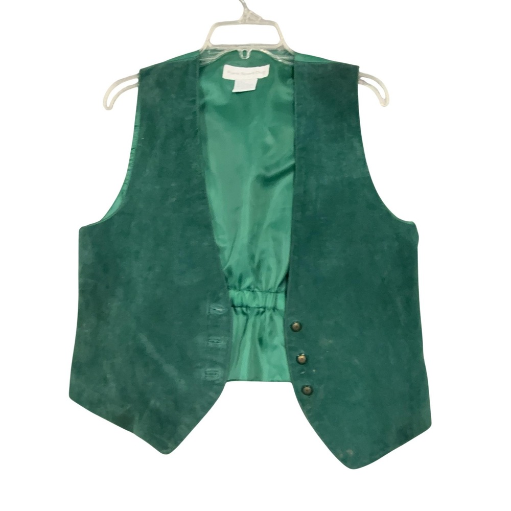 Paris Sport Club Vest Womens Small Green Leather Button Front Elastic Waist